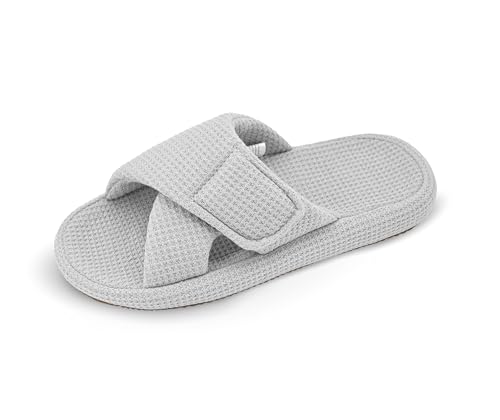 Panda Bros Women's Adjustable Slippers, Diabetic Slippers for Women Memory Foam, Open Toe Swollen Feet Slippers Bedroom House Indoor Outdoor Shoes with Rubber Sole