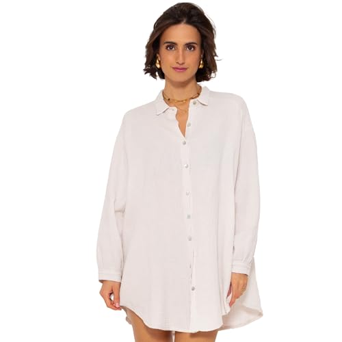SASSYCLASSY Oversize Musselin Bluse Damen Langarm - Oversized Freizeit Look...