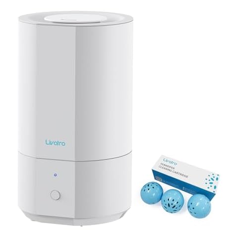 Livatro Humidifiers for Bedroom with 3 PCS Humidifiers Cleaning Ball,4L Top Fill Cool Mist Humidifier With Ultrasonic Quiet,360° Nozzle, Auto Shut-off/Easy to Clean,Last up to 40 Hours Cover
