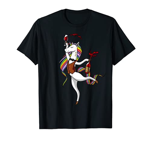 unicornio bebiendo vino divertido fiesta mujeres Camiseta
