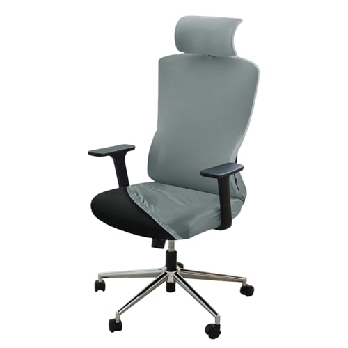Image of HOKIPO 'SereneSolids' 140 GSM Office Chair Cover with Headrest (High-Back) - 140 GSM Stretch Fabric - Washable, Anti-Slip Fit for Ergonomic Mesh Office Chairs, Smokey Grey (AR-5369-SGRY)