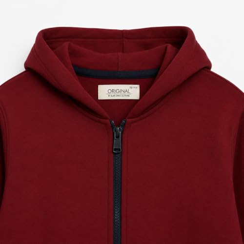 Image of Alan Jones Clothing Boys Regular Fit Zipper Hooded Sweatshirt | Kangaroo Pocket & Drawstring Hood
