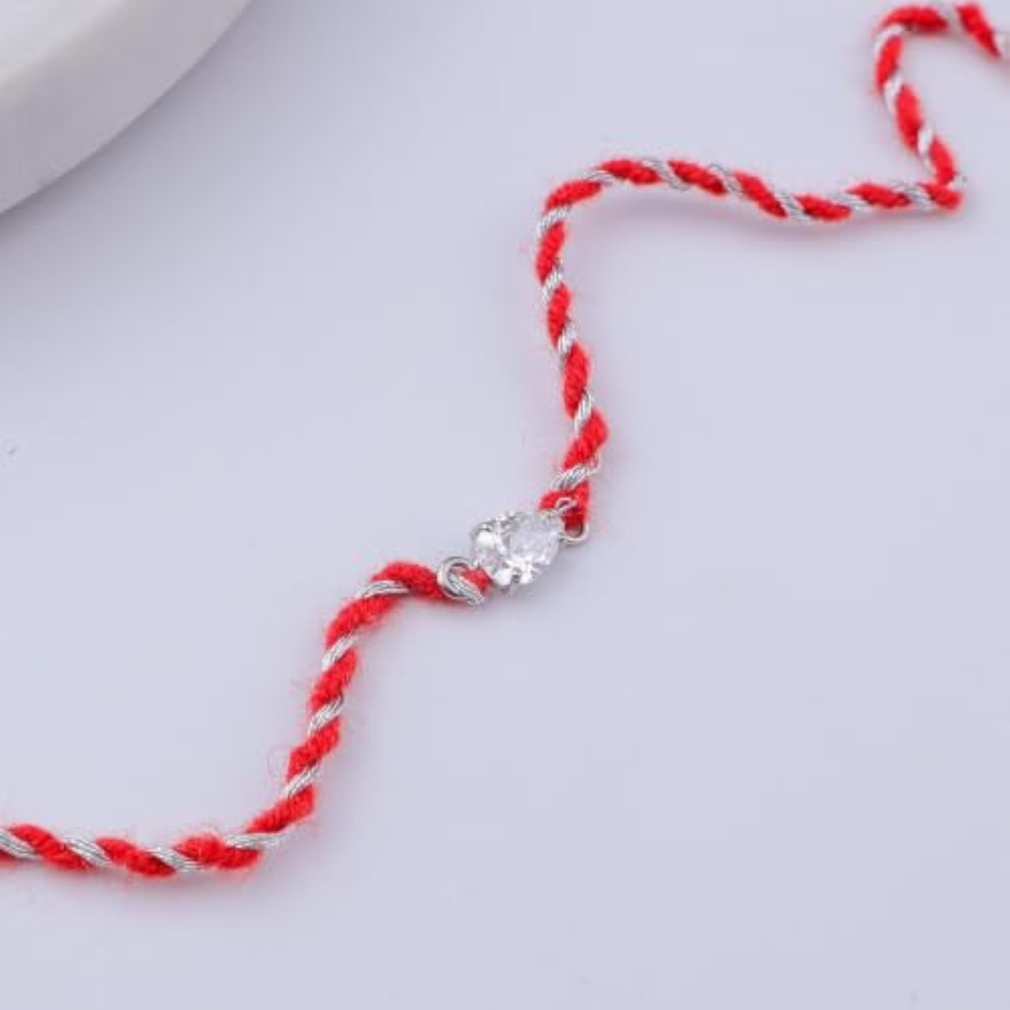925 Sterling Silver Pear Cut CZ Rakhi for Brother, Handcrafted