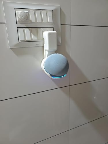 Image of Outlet Wall Mount Hanger Holder Stand Accessories Case Built-in Plug Cable Management for Echo Dot 4th Gen /Echo Dot 5th Gen Smart Speaker (White)