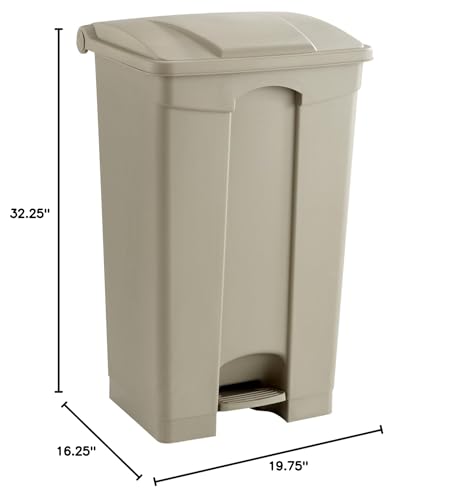Image of Safco Step On Plastic Trash Can with Foot Pedal, 23 Gallon Garbage Can for Kitchen, Indoor or Outdoor Use, Hands Free, Tan