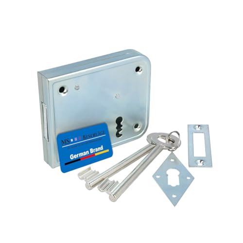 MS Beschläge Kastenriegelschloss Aufschraubschloss aus verzinktem Stahl – zweitourig, robust & wetterfest – Türschloss DIN links/rechts - Kastenschloss inkl. Schließblech & Rosette (Buntbart)