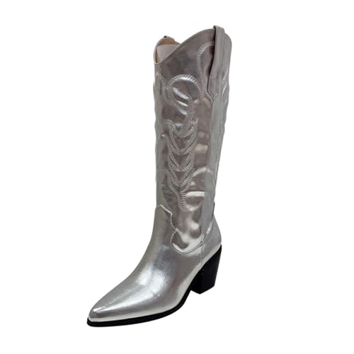 Bottes mi-mollet à la mode pour femmes avec talons bas de 7cm