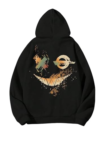 Floerns Men's Casual Graphic Print Long Sleeve Drawstring Hoodie Fashion Athletic Pullover Sweatshirt