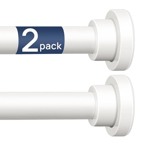ENJOYBASICS 2 Pack Adjustable Spring Tension Curtain Rods 32 to 66 Inches, Stainless Steel White Shower Rod No Drilling for Window, Bathroom, Closet, Room Divider, 7/8