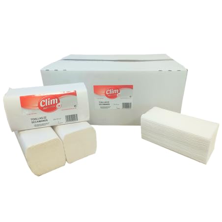 Clim Profesional Pack Dispensador Toallas Zig Zag 600 uds y Caja 3000 | ABS Blanco, Cerradura y Llave, Doble Capa Suave, 20 Paquetes de 150uds, Aseos Públicos