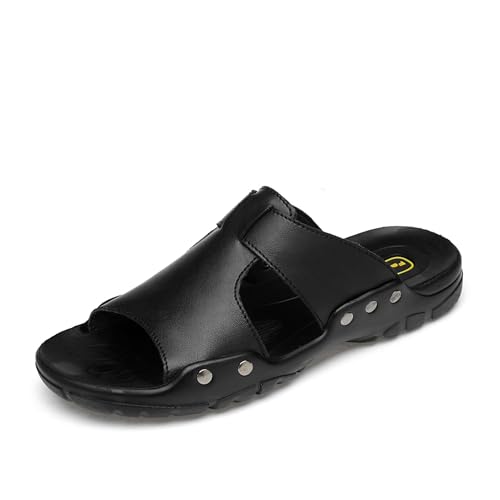 Men's Slide Sandals,Men's Beach Sandals, Men's Indoor/Outdoor Sandal Slippers，Premium Leather Slides, Comfort Fit