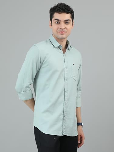 Image of COOL COLORS Men's Solid Slim Fit Casual Shirt | Breathable Soft Fabric | Spread Collar | Stylish Modern Comfort | Office, Party, Weekend Essential