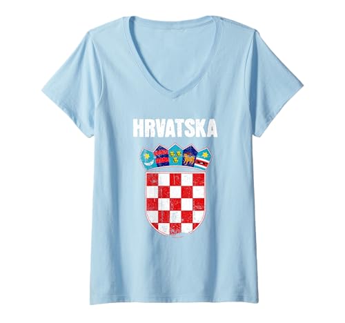 Damen Kroatien Tshirt Trikot Hrvatska Kinder Damen Herren 2021 T-Shirt mit V-Ausschnitt