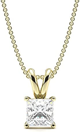 9ct TABOLIK Certified 100% Natural Princess Solitaire Diamond Pendant Necklace for Women (Available in 0.10-1.00ct & Yellow, White Gold)