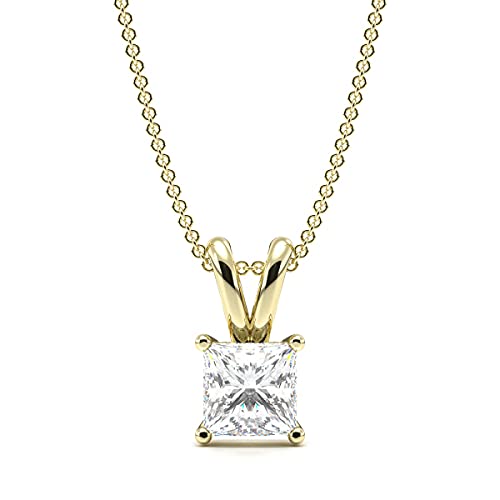 9ct TABOLIK Certified 100% Natural Princess Solitaire Diamond Pendant Necklace for Women (Available in 0.10-1.00ct & Yellow, White Gold)