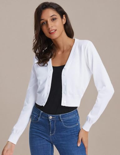Image of GRACE KARIN Long Sleeve Cropped Cardigan Sweaters for Women Lightweight Button Down V-Neck Open Front Bolero Shrug Jacket