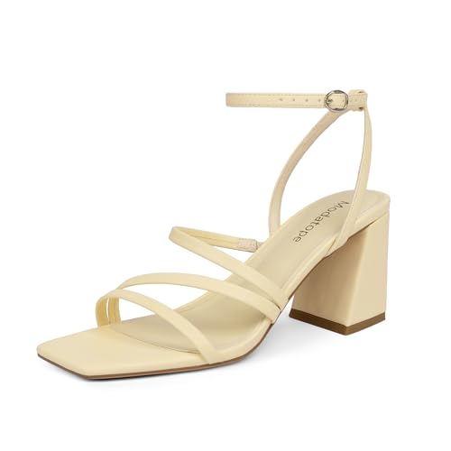 Modatope Women Heeled Sandals Strappy Heels Square Open Toe Chunky Block Heels Ankle Strap Sandals for Women Comfortable Heels