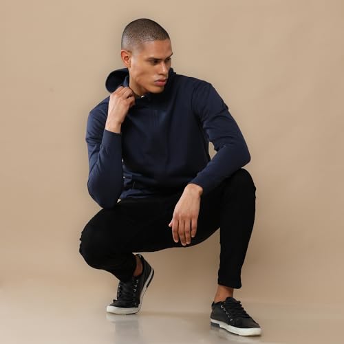 Image of REPUBLIC Cotton Fleece Regular Fit Hooded Sweatshirt Full Sleeves Solid Jumper Sweatshirt for Men