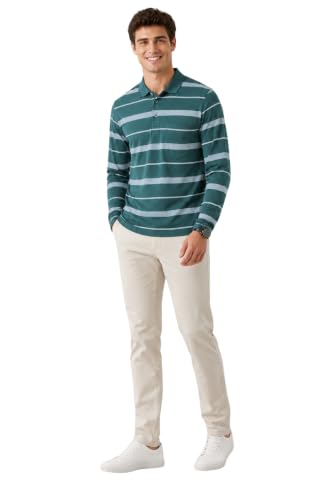 Image of SANE ORIGINALS Full Sleeves Polo Collar Tshirt for Men with Pocket || Stripe Collar and Pocket Tshirt for Men Long Sleeves Navy Blue