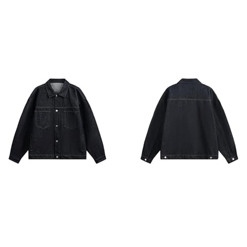 Mens Jacket Raw Denim Work with Exposed Stitching Trendy Street Lapel Coat - image 8