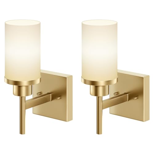 Image of Vanity Lighting Fixtures with White Frosted Glass Shade, Modern Gold Wall Lamps for Bathroom Mirror Bedroom Living Room Porch, 2 Pack T001GD-L1-P2