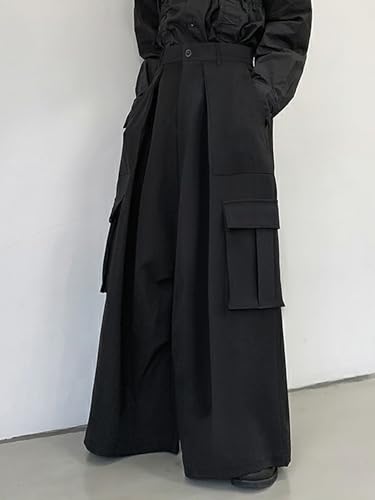 Verdusa Men's Wide Leg Baggy Cargo Pants High Waisted Pleated Trousers with Pockets3