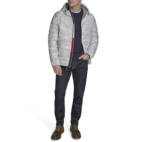 Tommy Hilfiger Men's Stretch Poly Hooded Packable Jacket, Tonal White Camo, Large2