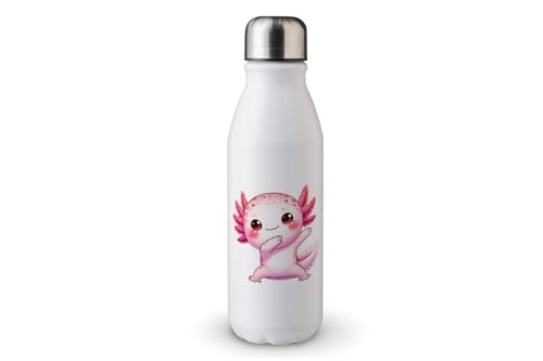 MAXIKIWI - Botella de agua de una sola pared con tapa de rosca, aluminio ligero sin aislamiento, sin BPA, a prueba de fugas, adorable ajolote, 500 ml