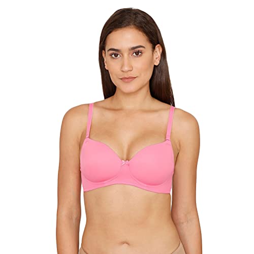 Image of Zivame Beautiful Basics Padded Non Wired 3 /4th Coverage Tshirt Bra for Women - Ibis Rose
