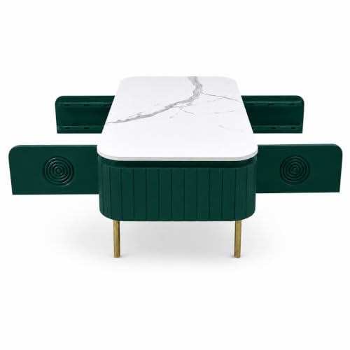 Image of Solid Wood Mandala Center Table with Sintered Stone Top for Living Room |Premium Acrylic Emerald Green | 115 cm (W) x 60 cm (D) x 45 cm (H)