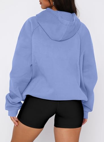 onlypuff Women Half Zipper Pullover Sweatshirt Long Sleeve Hoodies Kangaroo Pocket Fleece Basic Sweater