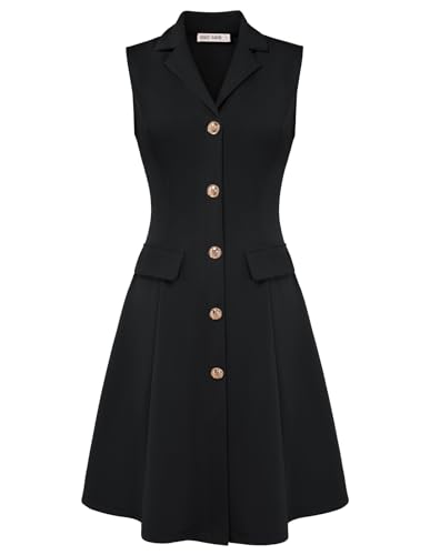 Image of GRACE KARIN Work Dresses for Women 2026 Sleeveless Button Business Midi Dress Notch Lapel V Neck Formal Office A Line Dresses