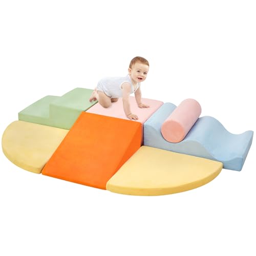 Image of QUCHI Climbing Toys for Toddlers, Toddler Climbing Toys Indoor, 7-Piece Soft Foam Climb Blocks Set, Toddler Playtime Corner Climber Indoor Foam Play Gym for Crawling and Sliding