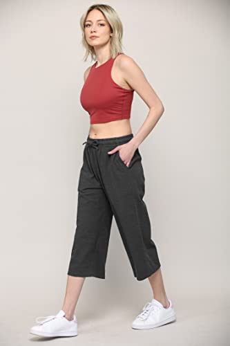 Image of Lock and Love Womens Capri Pants Loose Yoga Pants Wide Leg Drawstring Comfy Lounge Pajama Capris Sweatpants with Pockets