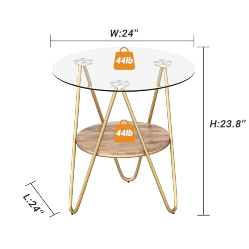 ASYA-Glass-Side-Table-for-Living-Room-2-Tier-Gold-End-Table-with-Tempered-Glass-Metal-Frame-Roud-Nightstand-for-Bedroom-Wood-Grain