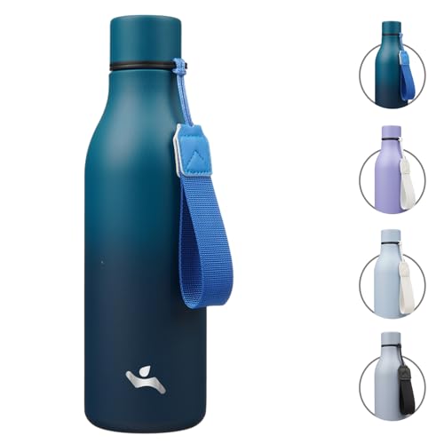 Image of Konokyo 18 oz Insulated Stainless Steel Metal Water Bottle with Strap | BPA-free, leak-proof, dishwasher-safe reusable bottle with strap for gym, school, hiking, outdoor travel & hydration