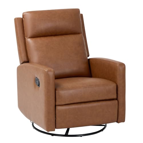 Swivel Rocking Recliner Chair, Wide PU Leather Glider Recliner with High Backrest and Footrest for Living Room, Office, Bedroom