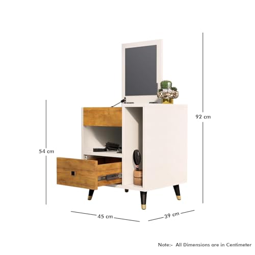 Image of Bniture Engineered Wood Dressing Table with 1 Drawer, Mirror and Huge Storage Space | Vanity for Living Room, Bedroom (Frosty White & Giant Wood)