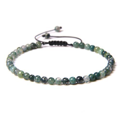 JENCVNL Naturstein Armband 4mm Echtes Naturstein Armband Damen Verstellbar Perlenarmbänder Edelsteinarmband Edelstein Armbänder für Damen Frauen (Brunnenkresse Achat)