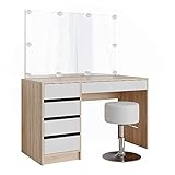 Vicco Schminktisch Sherry weiß Sonoma Spiegel LED Frisiertisch Kommode 5 Schubladen Hocker