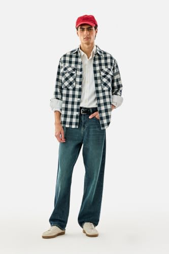 Image of SNITCH Men Shirt | Relaxed Fit Checkered Overshirt with Full Sleeve & Point Collar | Premium Cotton Blend Herringbone Weave Plaid Pattern Overshirt for Casual Layering & Style