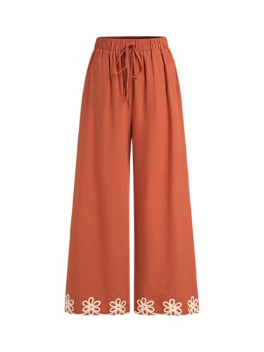 CIDER Wide Leg Pants Lounge Mid Waist Floral Trousers Casual Flowy Palazzo Pants Comfy Elastic Waist