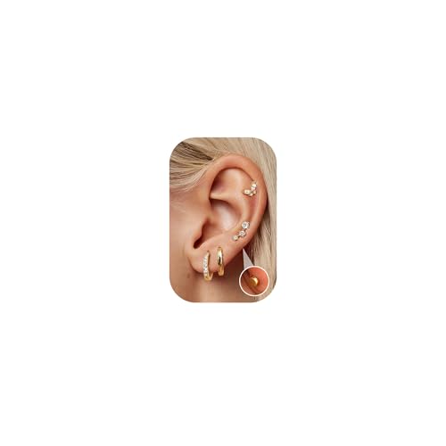JeweBella 4Pares Pendientes Mujer Plata/Dorados Hipoalergénicos Pequeños Pendientes Acero Inoxidable Mujer Aretes Pendientes Aro Cartilago para Múltiples Piercings Juego de Pendientes Plata/Oro