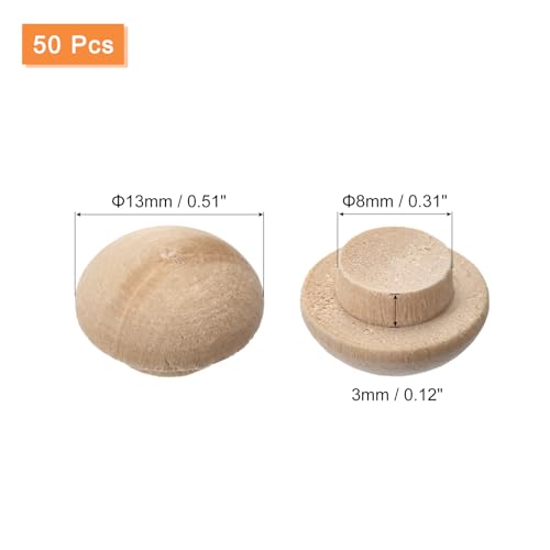Image of uxcell Wood Plugs, 50Pcs 13 x 8 mm - Beech Wood Button Top Plugs, Screw Hole Covers, Decorative Wooden Cover for Stair Chair Craft Furniture Woodworking