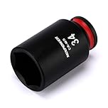 MIXPOWER 1/2" Drive Deep Impact Socket, CR-MO, 34mm, Metric, 6 Point, Axle Nut Impact Grade Socket for Easy Removal