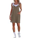 AUSELILY Womens Summer Dress 2026 Sleeveless Casual Mini Dress Spaghetti Strap Short Dresses with Pockets Coffee M