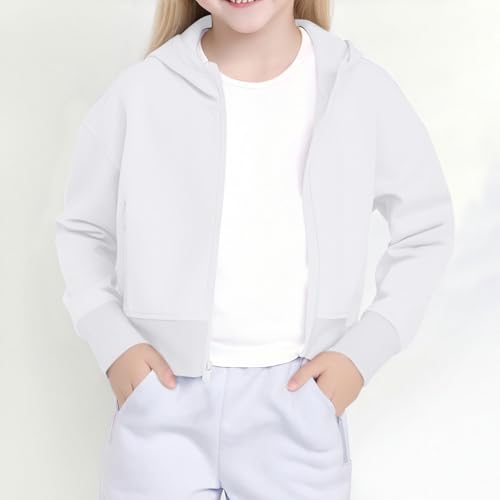Girls Crop Sweatshirts Fleece Lined Zip Up Hoodies with Pockets Fleece Lined Trendy Jacket Comfy Hooded Outwear Coat2