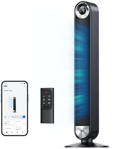 Dreo - DREO 42" Smart Tower Fans for Bedroom, Upgrated DC 9 Speeds Floor Fan, 90° Oscillating for Indoors with 28ft/s Velocity, Voice Control, 12H Timer, Bladeless Fan for Home Office Room, Alexa/Google