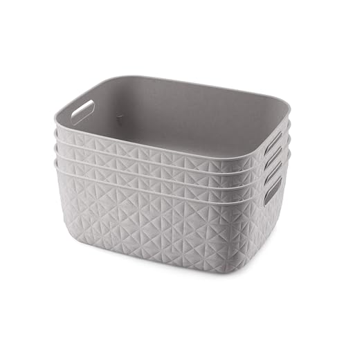 CURVER Softex Lot de 4 paniers de rangement 12,5 L en matériau 100 % recyclé, léger, pour salle de bain, salon, cuisine, taupe