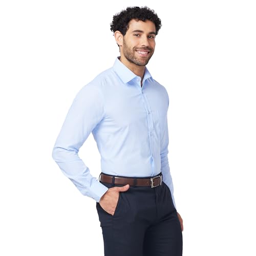 Image of Raymond Men's Slim Fit Pure Cotton Structure Pattern Semi Cutaway Collar Full Sleeve Formal Shirt